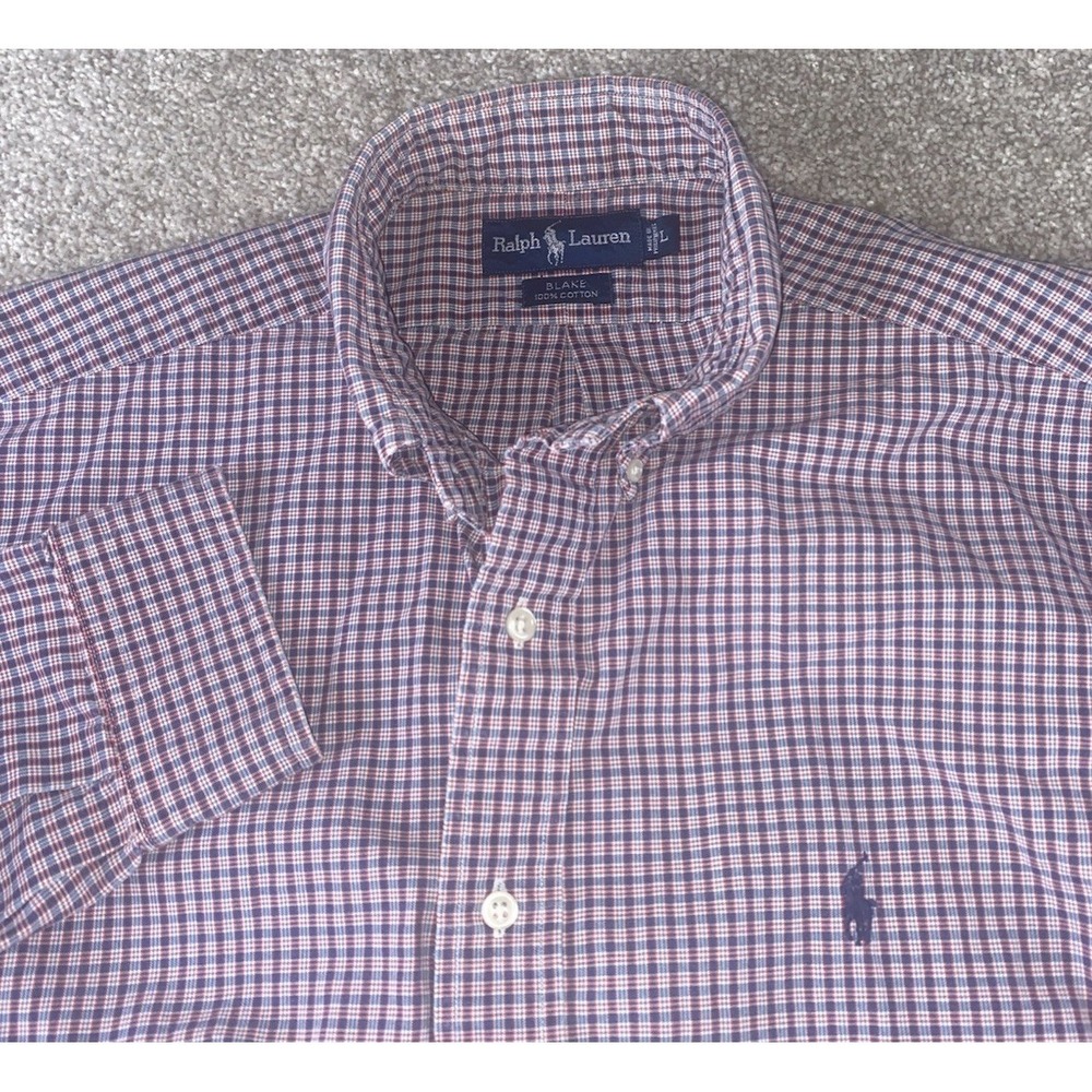 Polo Ralph Lauren Red/Blue Plaid Gingham Shirt Blake Relaxed L Cotton Prep Pony